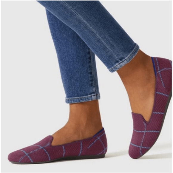 ROthy's Shoes - Rothy's The Plaid Slip On Loafer Lightweight Burgundy Grid Size W12.5 NWOB